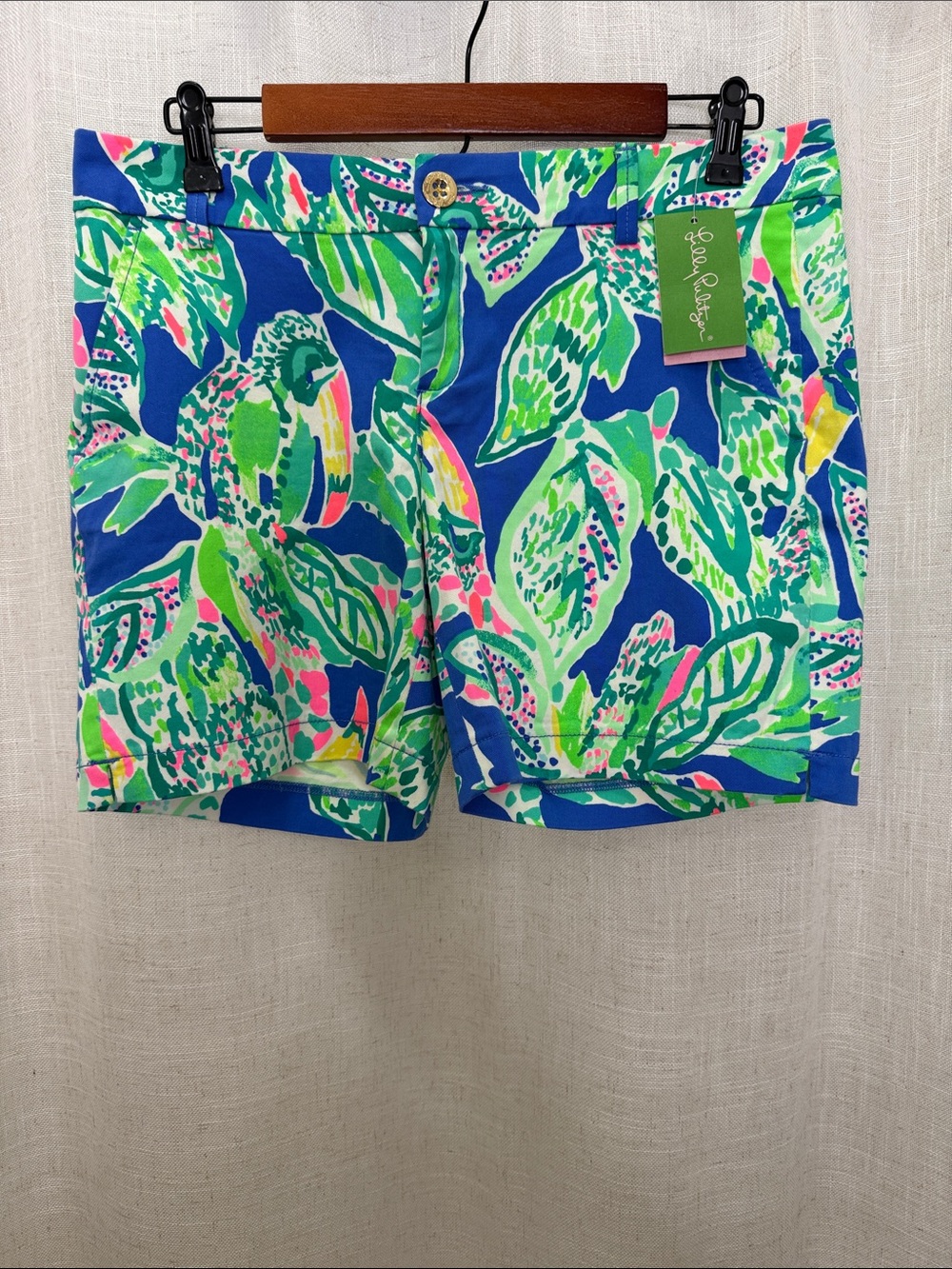 Lilly Pulitzer The Jayne Stretch Blue Green Tropical Print Shorts Size 6 NWT